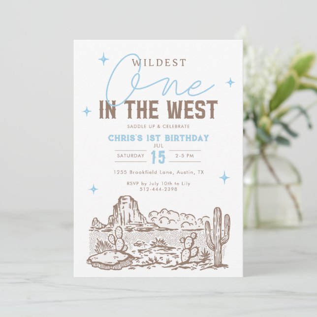 Vildaste Western 1-års födelsedagsinbjudan Cowboy Inbjudningar (Stående Fram)