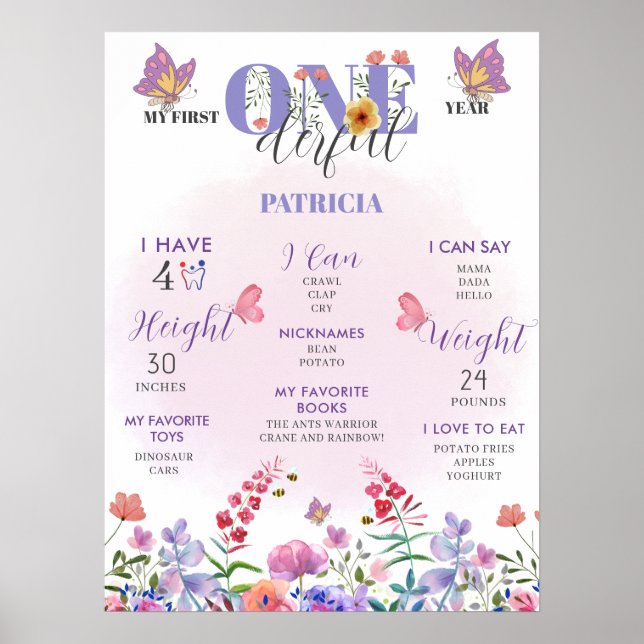 Vildblomma 1:a året 1:a födelsedagsmomsten poster (Framsidan)