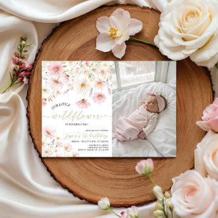 Vildblomma 1-års födelsedagsfoto-inbjudan inbjudningar