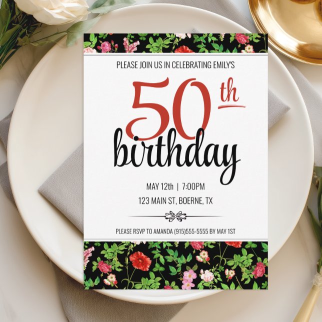 Vildblomma 50-årsdag inbjudningar (Wildflower 50th Birthday Party Invite)