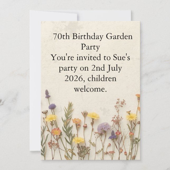 Vildblomma 70-årsfirande trädgårdsfest Blommig  Kort (Framsida)