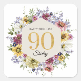 Vildblomma 90-årsdag Personlig Fyrkantigt Klistermärke