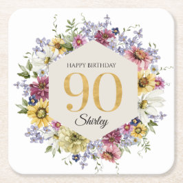 Vildblomma 90-årsdag Personlig Underlägg Papper Kvadrat