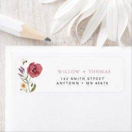 Vildblomma adressetikett Blommig Rosa Boho blommor Returadress Etikett