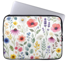Vildblomma Akvarell Äng Botanisk Blomma Laptop Fodral
