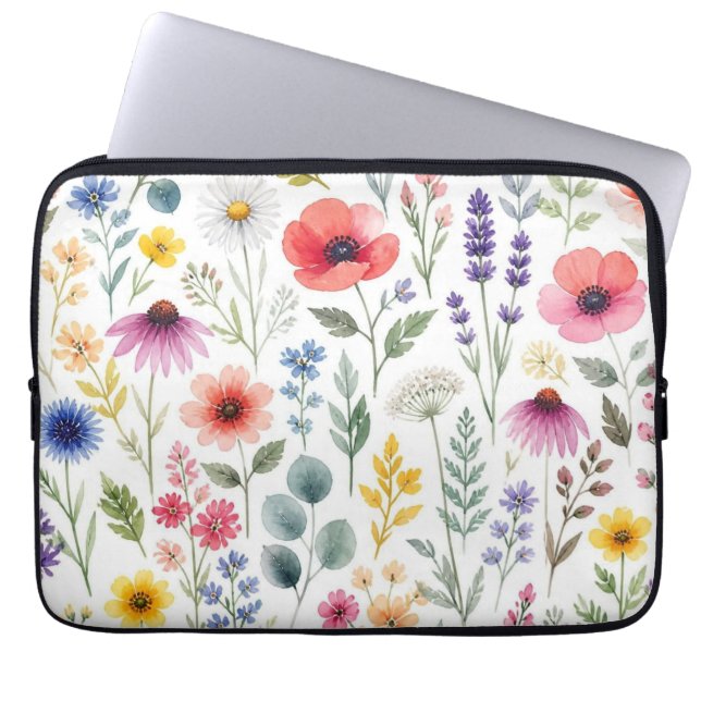Vildblomma Akvarell Äng Botanisk Blomma Laptop Fodral (Framsidan)