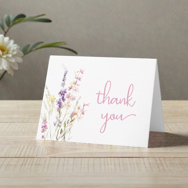 Vildblomma Akvarell Babyflicka Shower Tack Kort (Wildflower Watercolor Baby Girl Shower Thank You Card)