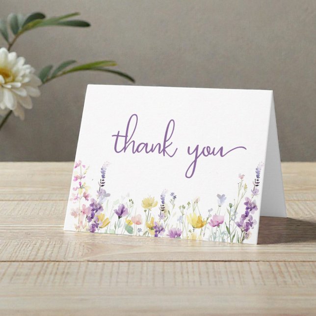 Vildblomma Akvarell Babyflicka Shower Tack Kort (Wildflower Watercolor Baby Girl Shower Thank You Card)