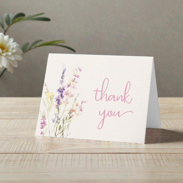 Vildblomma Akvarell Babyflicka Shower Tack Kort (Wildflower Watercolor Baby Girl Shower Thank You Card)