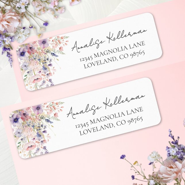 Vildblomma Akvarell Blomma Returadress Etikett (Wildflower Watercolor Floral Return Address Label)