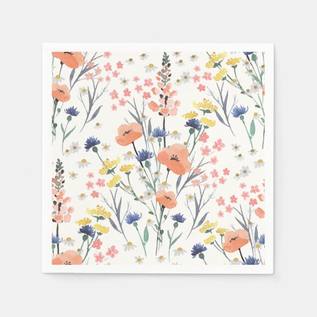 Vildblomma akvarell blommig baby shower pappersservett (Framsidan)