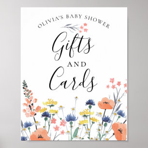 Vildblomma akvarell blommig babypresent Kort Skylt
