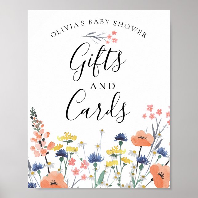 Vildblomma akvarell blommig babypresent Kort Skylt (Framsidan)