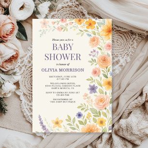 Vildblomma Akvarell Blommig Bebis Shower Inbjudningar