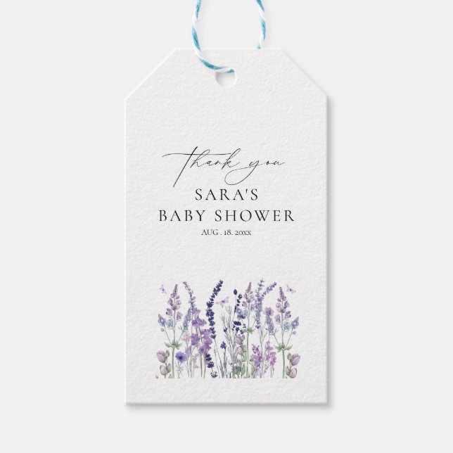Vildblomma Akvarell Blommig Bebis Shower Presentetikett (Framsidan)