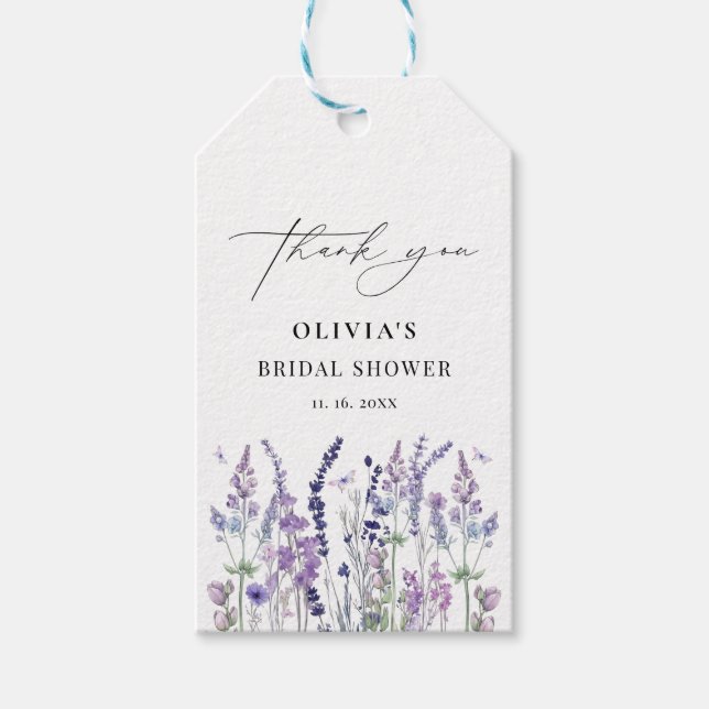 Vildblomma Akvarell Blommig Bröllopsdusch Presentetikett (Framsidan)