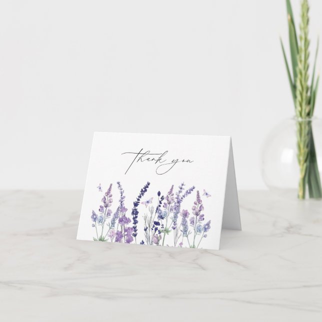 Vildblomma Akvarell Blommig Bröllopsdusch Tack Kort (Framsida)