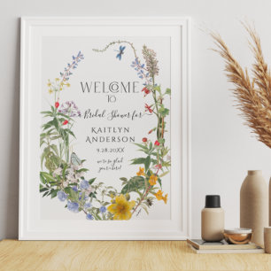 Vildblomma Akvarell Blommig Bröllopsdusch Välkomme Poster