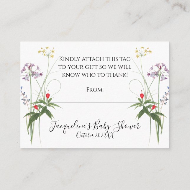 Vildblomma Akvarell Blommig och Biet Baby Shower-i Tilläggskort (Baksida)