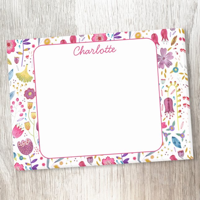 Vildblomma Akvarell Blommig Personlig Post-it Block (Modern watercolor wildflower floral personalized custom name Post-it sticky notes)