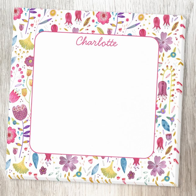 Vildblomma Akvarell Blommig Personlig Post-it Block (Modern watercolor wildflower floral personalized custom name Post-it sticky notes)