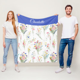 Vildblomma Akvarell Blommönster Namn Fleecefilt