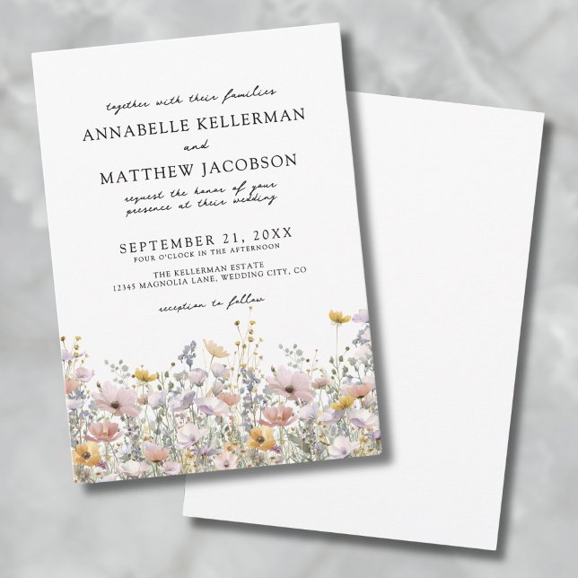 Vildblomma Akvarell Botanisk Blommig Bröllop Inbjudningar (Wildflower Watercolor Botanical Floral Wedding Invitation )