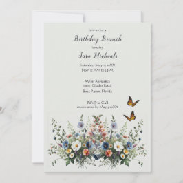 Vildblomma Akvarell Födelsedagsbrunch Inbjudan