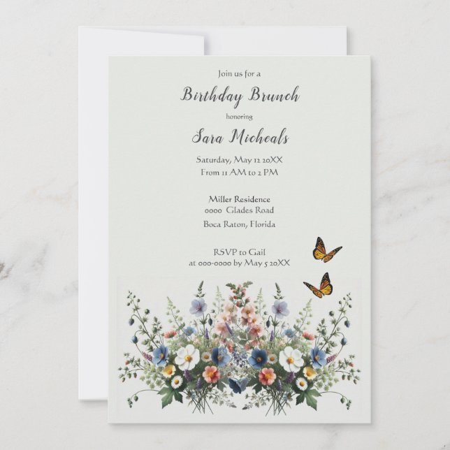 Vildblomma Akvarell Födelsedagsbrunch Inbjudan (Framsida)
