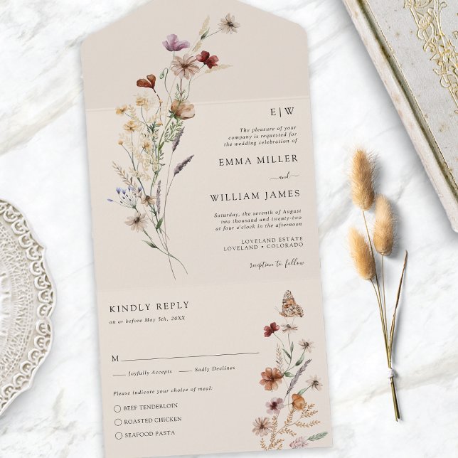 Vildblomma Allt-i-ett Bröllopsinbjudan (Wildflower All in One Wedding Invite
)