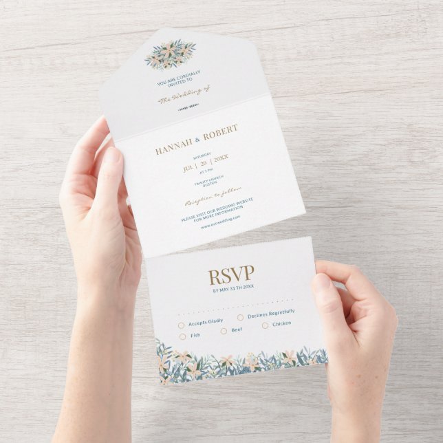 Vildblomma Allt-i-ett Bröllopsinbjudan RSVP (Avrivbar del)
