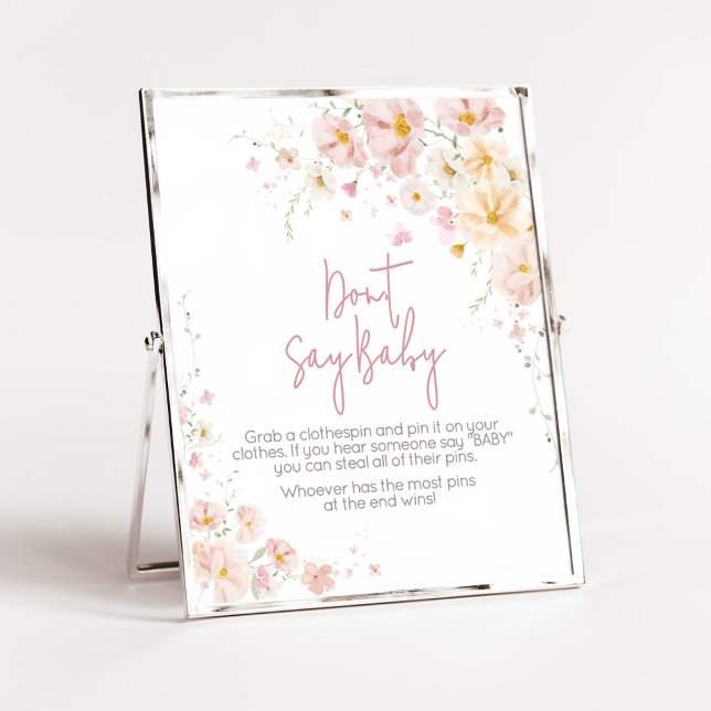 Vildblomma Baby i blom Don't Say Baby Poster (Baby in Bloom Baby Shower Don't Say Baby Sign)