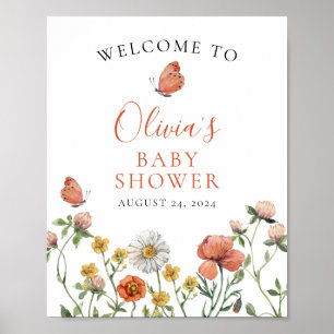 Vildblomma Baby i blom Welcome baby shower Poster