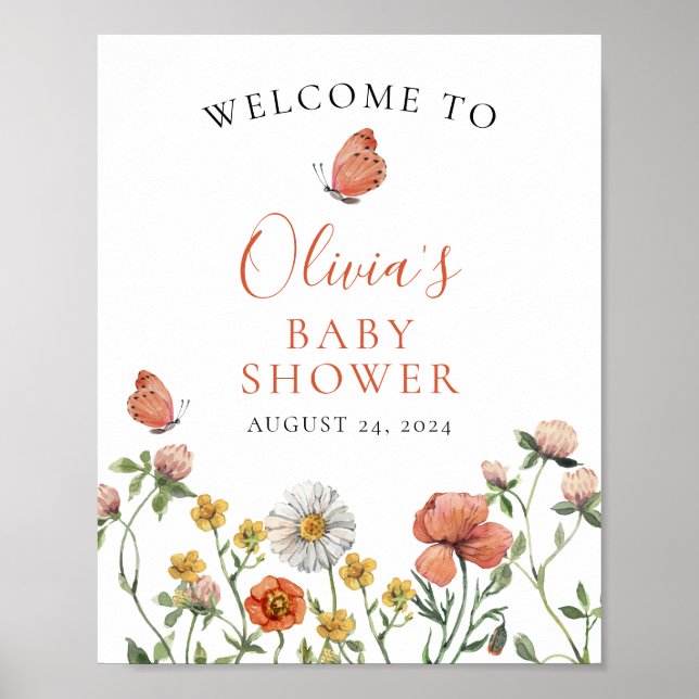 Vildblomma Baby i blom Welcome baby shower Poster (Framsidan)