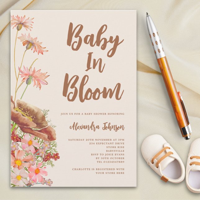 Vildblomma Baby i blomning Höst Baby shower Inbjudningar (Baby in bloom boho wildflower Fall Baby shower invitation )