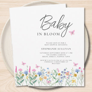 Vildblomma Baby i Knopp Babyfirande Inbjudningar