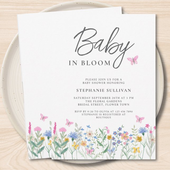 Vildblomma Baby i Knopp Babyfirande Inbjudningar (Skapare uppladdad)