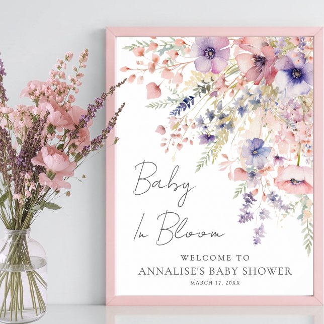 Vildblomma Baby I Knopp Babyfirande Välkommen Poster (Wildflower Baby In Bloom Baby Shower Welcome Poster)