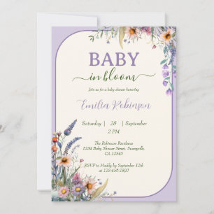 Vildblomma Baby I Knopp Dusty Violett Bebis Badrum Inbjudningar