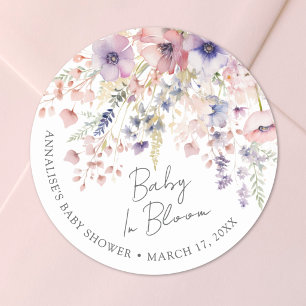 Vildblomma Baby I Knopp Floral Babyfirande Runt Klistermärke