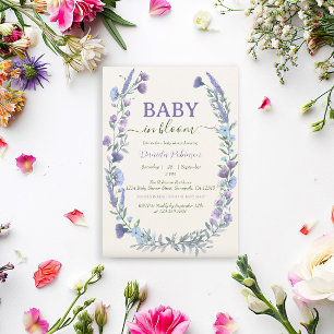 Vildblomma Baby I Knopp Pojke Babyfirande Inbjudningar