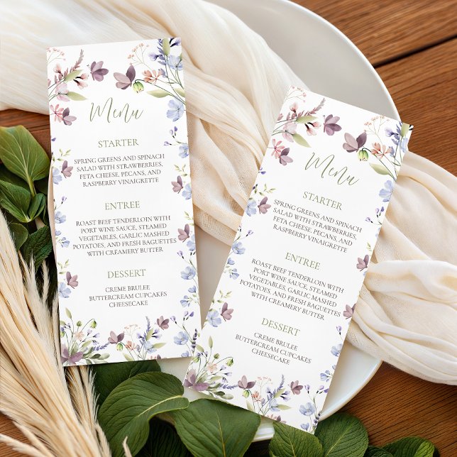 Vildblomma Baby Shower 4x9 Meny Kort (Skapare uppladdad)