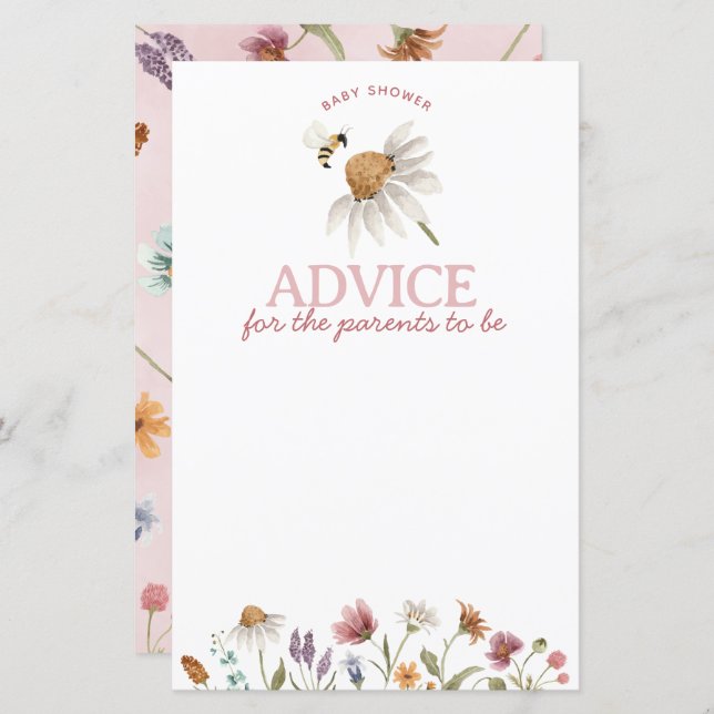 Vildblomma Baby Shower Aktivitet för blivande förä (Fram/baksida)