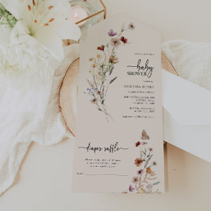 Vildblomma Baby Shower Allt-i-ett-inbjudan
