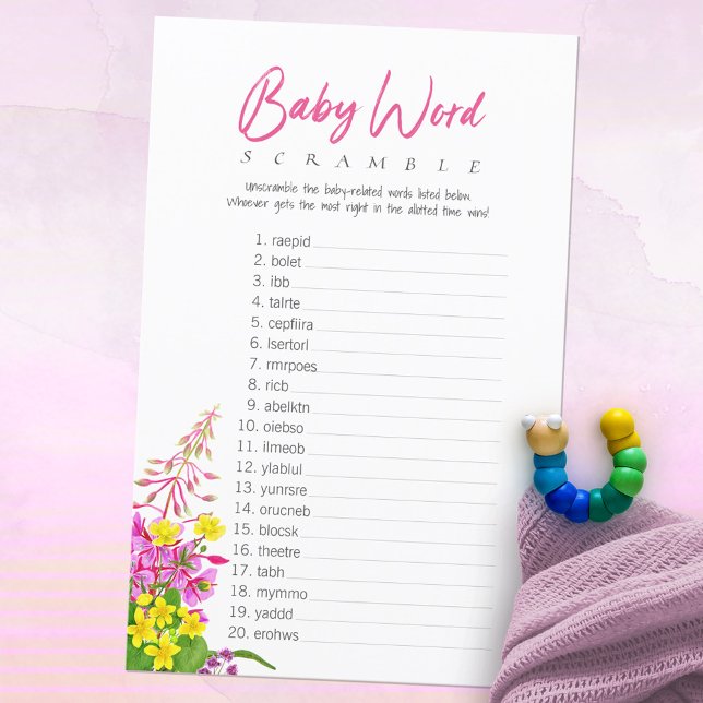 Vildblomma Baby Shower Babyns Förvrängda Ord Spel (Wildflower Baby Shower Baby Word Scramble Game ©Susanne Sachers - Sunny Mind Design 🌞)