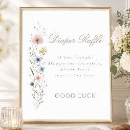 Vildblomma Baby Shower Blommig Blöja Lotteri Skylt