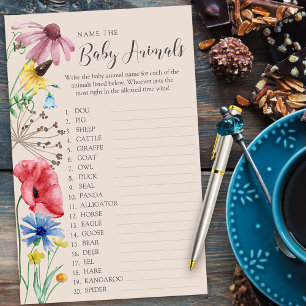 Vildblomma Baby Shower Djur Namn Quiz Spel