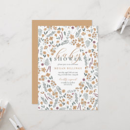 vildblomma baby shower inbjudan - ljus orange