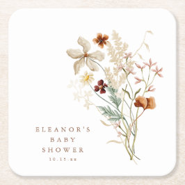 Vildblomma Baby Shower Könsneutral Akvarell Underlägg Papper Kvadrat