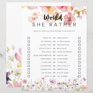 Vildblomma baby shower-spel "Skulle hon hellre"